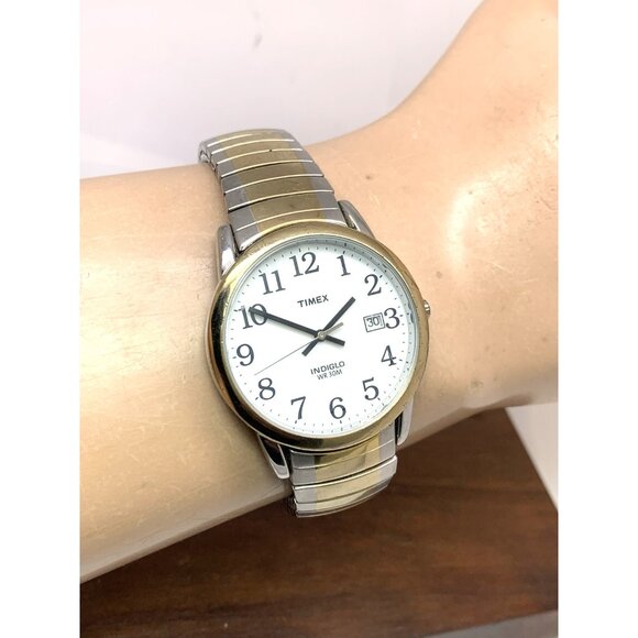 Timex Men's Watch T2H311 Indiglo White Dial Quartz Two Tone Expansion Band 35mm - Picture 11 of 14